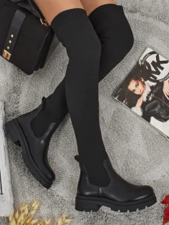 Clearance Długie damskie wsuwane kozaki Orlina Kozaki Na Płaskim Obcasie|Kozaki Bez Ocieplenia