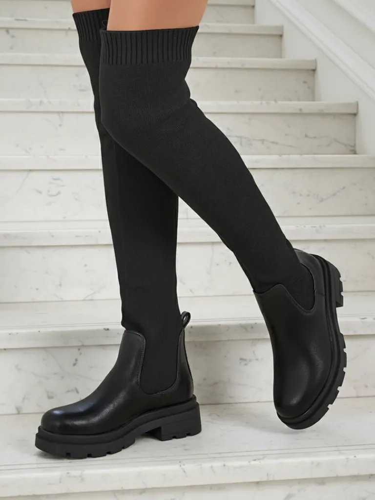 Clearance Długie damskie wsuwane kozaki Orlina Kozaki Na Płaskim Obcasie|Kozaki Bez Ocieplenia