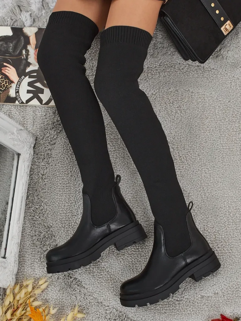 Clearance Długie damskie wsuwane kozaki Orlina Kozaki Na Płaskim Obcasie|Kozaki Bez Ocieplenia