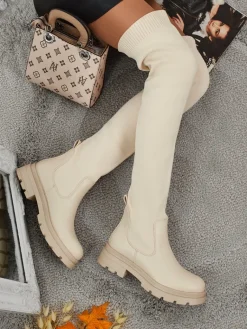 Hot Długie damskie wsuwane kozaki Orlina Kozaki Na Płaskim Obcasie|Kozaki Bez Ocieplenia