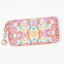 Outlet Duży biało-czerwony damski portfel z kwiecistym wzorem - Akcesoria Damskie Portmonetki