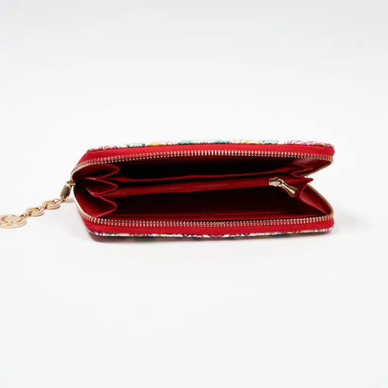 Outlet Duży biało-czerwony damski portfel z kwiecistym wzorem - Akcesoria Damskie Portmonetki