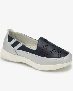 Clearance Dziewczęce srebrno - granatowe tenisówki slip on Ewesgi - Obuwie Dziewczęce