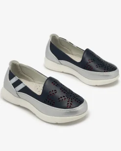 Clearance Dziewczęce srebrno - granatowe tenisówki slip on Ewesgi - Obuwie Dziewczęce