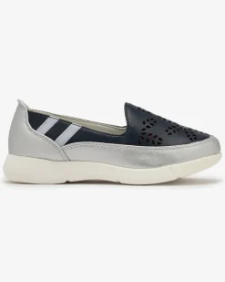 Clearance Dziewczęce srebrno - granatowe tenisówki slip on Ewesgi - Obuwie Dziewczęce