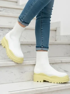 Outlet Eleganckie Buty Damskie Limonka w Stylu Vintage Botki Bez Ocieplenia|Botki Na Płaskim Obcasie