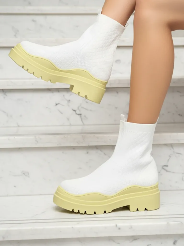 Outlet Eleganckie Buty Damskie Limonka w Stylu Vintage Botki Bez Ocieplenia|Botki Na Płaskim Obcasie