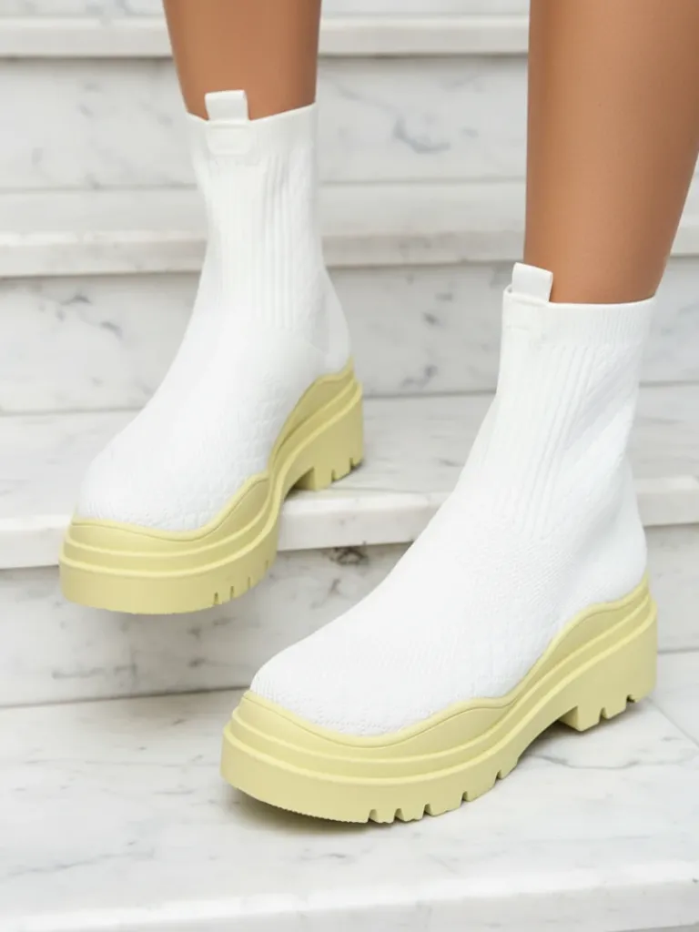 Outlet Eleganckie Buty Damskie Limonka w Stylu Vintage Botki Bez Ocieplenia|Botki Na Płaskim Obcasie