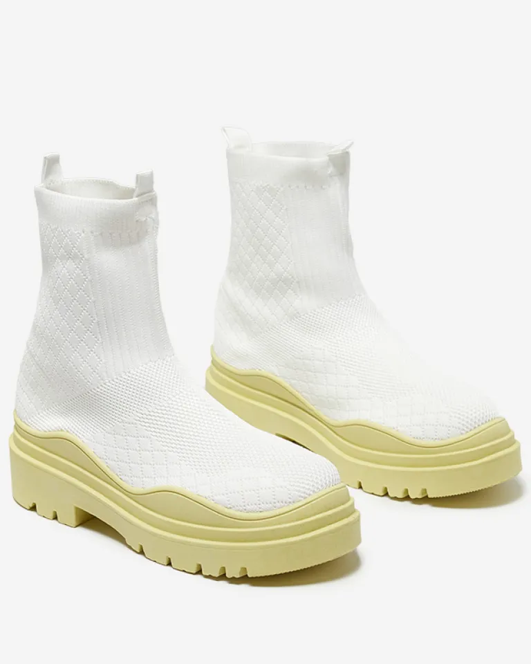 Outlet Eleganckie Buty Damskie Limonka w Stylu Vintage Botki Bez Ocieplenia|Botki Na Płaskim Obcasie