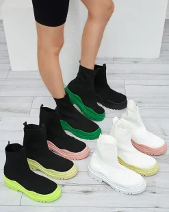 Outlet Eleganckie Buty Damskie Limonka w Stylu Vintage Botki Bez Ocieplenia|Botki Na Płaskim Obcasie