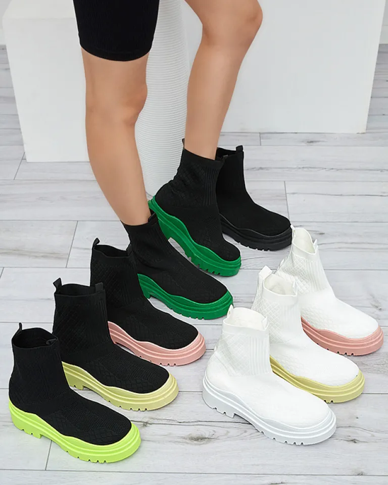 Outlet Eleganckie Buty Damskie Limonka w Stylu Vintage Botki Bez Ocieplenia|Botki Na Płaskim Obcasie