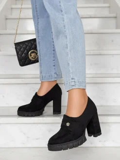 Best Eleganckie Czarne Buty Anitka z Ekoskóry Mokasyny Na Obcasie