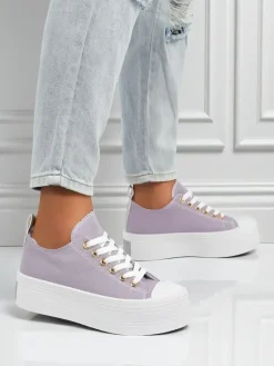 Clearance Fioletowe trampki damskie Callista na platformie – lato/jesień, płaski obcas Trampki