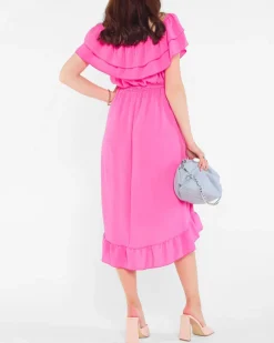 New Fuksjowa damska sukienka z falbankami - Odzież Sukienki Letnie|Sukienki Długie