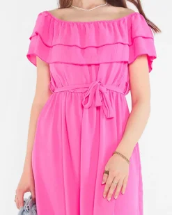 New Fuksjowa damska sukienka z falbankami - Odzież Sukienki Letnie|Sukienki Długie