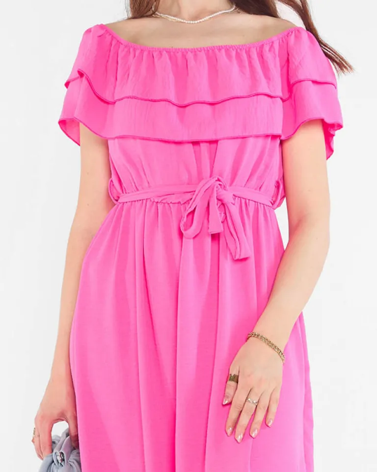 New Fuksjowa damska sukienka z falbankami - Odzież Sukienki Letnie|Sukienki Długie