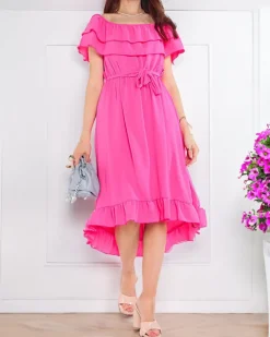 New Fuksjowa damska sukienka z falbankami - Odzież Sukienki Letnie|Sukienki Długie