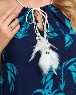 New Granatowa damska letnia sukienka z motywem roślinnym- Odzież Sukienki Letnie|Sukienki Krótkie