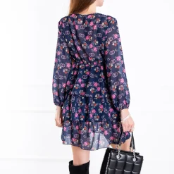 Hot Granatowa damska sukienka w kwiaty - Odzież Sukienki Letnie|Sukienki Krótkie