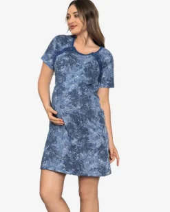 Sale Granatowa koszula nocna ciążowa i do karmienia w kwiaty - Odzież Piżamy