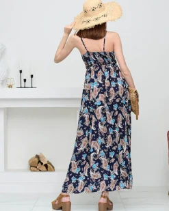 New Granatowa zwiewna damska sukienka maxi - Odzież Sukienki Letnie|Sukienki Długie