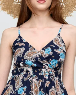 New Granatowa zwiewna damska sukienka maxi - Odzież Sukienki Letnie|Sukienki Długie