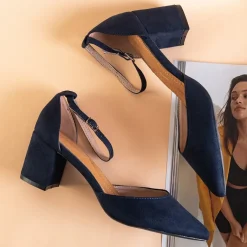 Granatowe damskie sandały na słupku Rumila - Obuwie Buty Na Wielkie Wyjście|Sandały Na Słupku