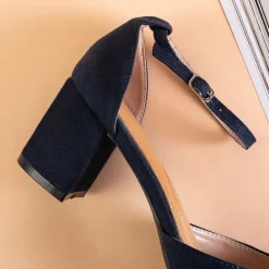 Granatowe damskie sandały na słupku Rumila - Obuwie Buty Na Wielkie Wyjście|Sandały Na Słupku