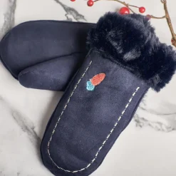 Clearance Granatowe dziecięce rękawiczki na sznurku i z jednym palcem - Rękawiczki Rękawiczki