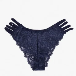 Sale Granatowe koronkowe majtki damskie typu brazyliany z paseczkami - Bielizna Brazyliany