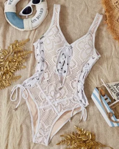 Discount Jednoczęściowy damski strój kąpielowy z koronką- Bielizna Stroje Kąpielowe