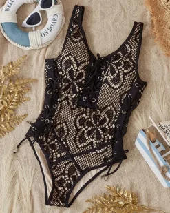 Best Jednoczęściowy damski strój kąpielowy z koronką- Bielizna Stroje Kąpielowe