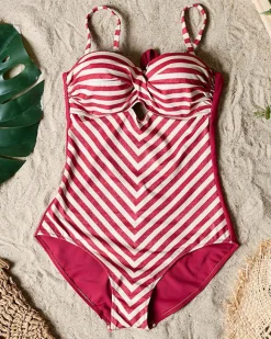 Jednoczęściowy kostium kąpielowy damski w paski- Bielizna Stroje Kąpielowe
