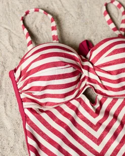 Jednoczęściowy kostium kąpielowy damski w paski- Bielizna Stroje Kąpielowe