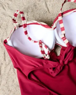 Jednoczęściowy kostium kąpielowy damski w paski- Bielizna Stroje Kąpielowe