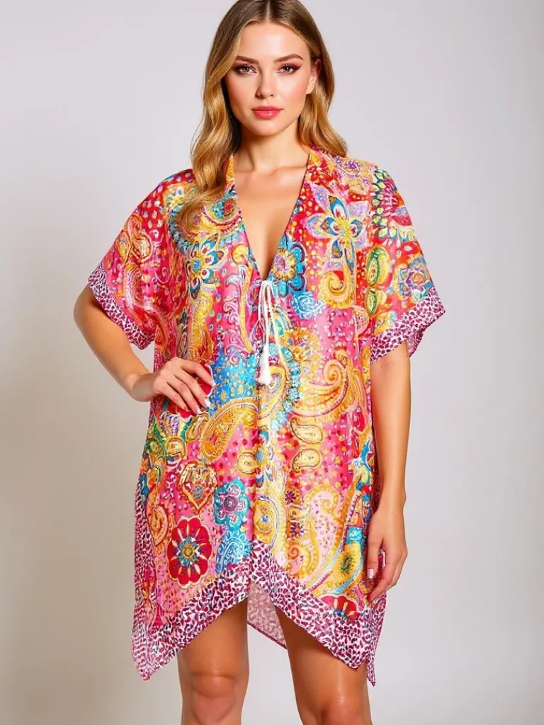 Hot Kolorowe pareo Callista – stylowa narzutka do kolan do plaży Narzutka Plażowa|Bluzki / Koszule / Koszulki