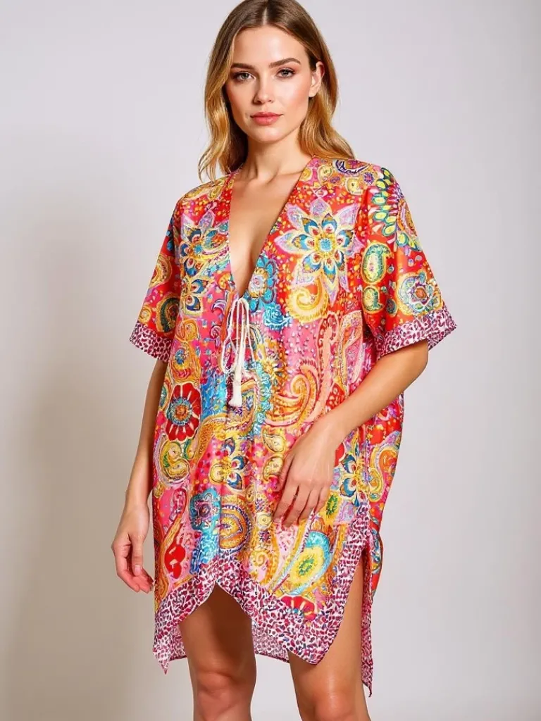 Hot Kolorowe pareo Callista – stylowa narzutka do kolan do plaży Narzutka Plażowa|Bluzki / Koszule / Koszulki