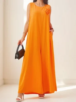 Hot Kombinezon Callisto Pomaranczowy – Nowoczesna Elegancja z Wiskozy na Lato Kombinezony