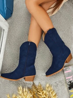 Clearance Kowbojki damskie eko zamszowe SpireHush Botki Bez Ocieplenia|Kowbojki