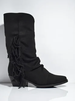 Kowbojki damskie na obcasie z frędzelkami Selva Botki Z Delikatnym Ociepleniem|Botki Na Słupku