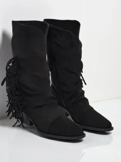 Kowbojki damskie na obcasie z frędzelkami Selva Botki Z Delikatnym Ociepleniem|Botki Na Słupku