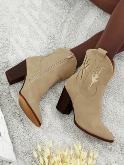 Clearance Kowbojki damskie na obcasie z ozdobnymi wstawkami Cendria Botki Z Delikatnym Ociepleniem|Kowbojki