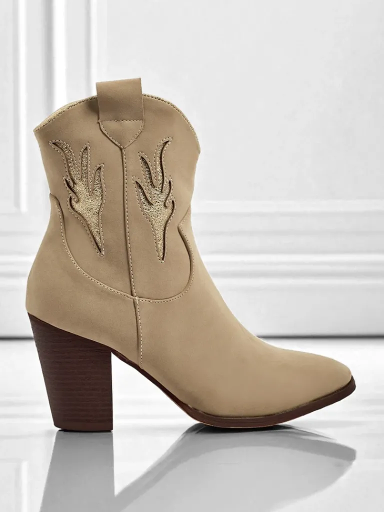 Clearance Kowbojki damskie na obcasie z ozdobnymi wstawkami Cendria Botki Z Delikatnym Ociepleniem|Kowbojki