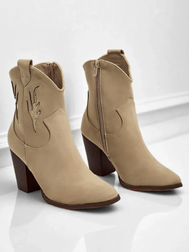 Clearance Kowbojki damskie na obcasie z ozdobnymi wstawkami Cendria Botki Z Delikatnym Ociepleniem|Kowbojki