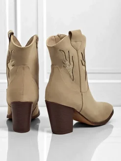 Clearance Kowbojki damskie na obcasie z ozdobnymi wstawkami Cendria Botki Z Delikatnym Ociepleniem|Kowbojki