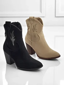 Clearance Kowbojki damskie na obcasie z ozdobnymi wstawkami Cendria Botki Z Delikatnym Ociepleniem|Kowbojki