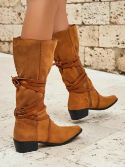 Outlet Kozaki damskie Lavinia skóra ekologiczna zamszowa styl włoski Kozaki Bez Ocieplenia