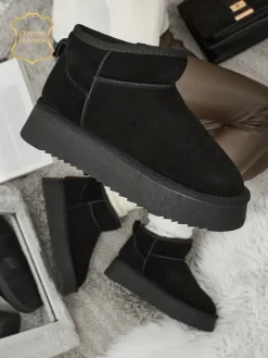 Clearance Krótkie buty a'la śniegowce damskie ze skóry naturalnej Elunara Śniegowce|Botki Na Platformie