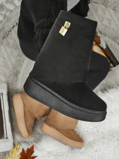 Sale Krótkie buty a'la śniegowce damskie z dopinaną cholewką Elizze Śniegowce|Botki Na Platformie