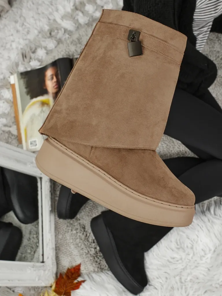 Best Krótkie buty a'la śniegowce damskie z dopinaną cholewką Elizze Śniegowce|Botki Na Platformie